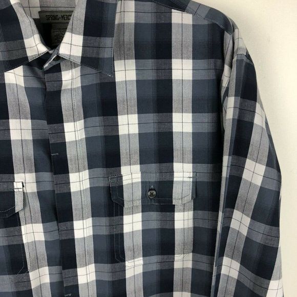 SPRING MERCER Mens Long Sleeve Front Pockets PLAID Shirt Blue Size XL - Picture 4 of 11